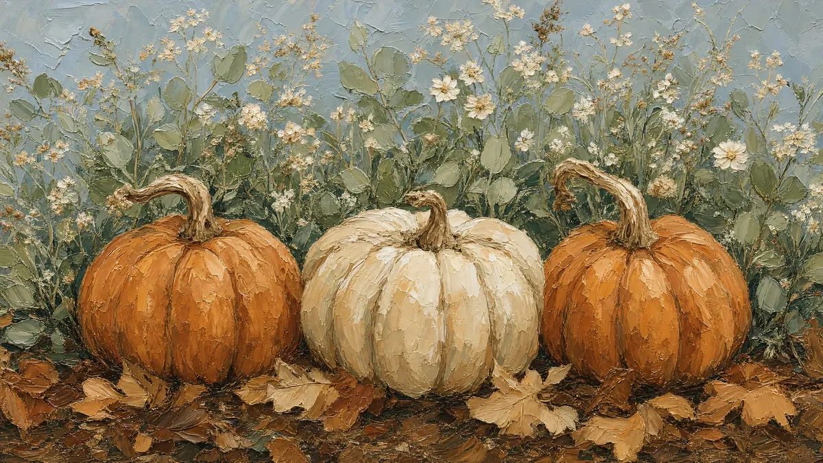 Vintage Pumpkin Trio Wildflowers shown on your frame
