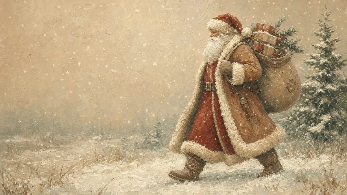Santa Walking Through Snowfall shown on your frame