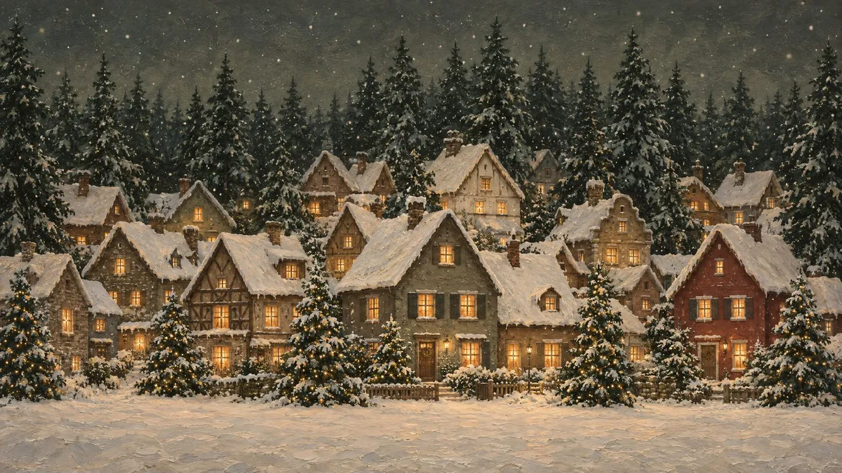 Christmas Village Night shown on your frame