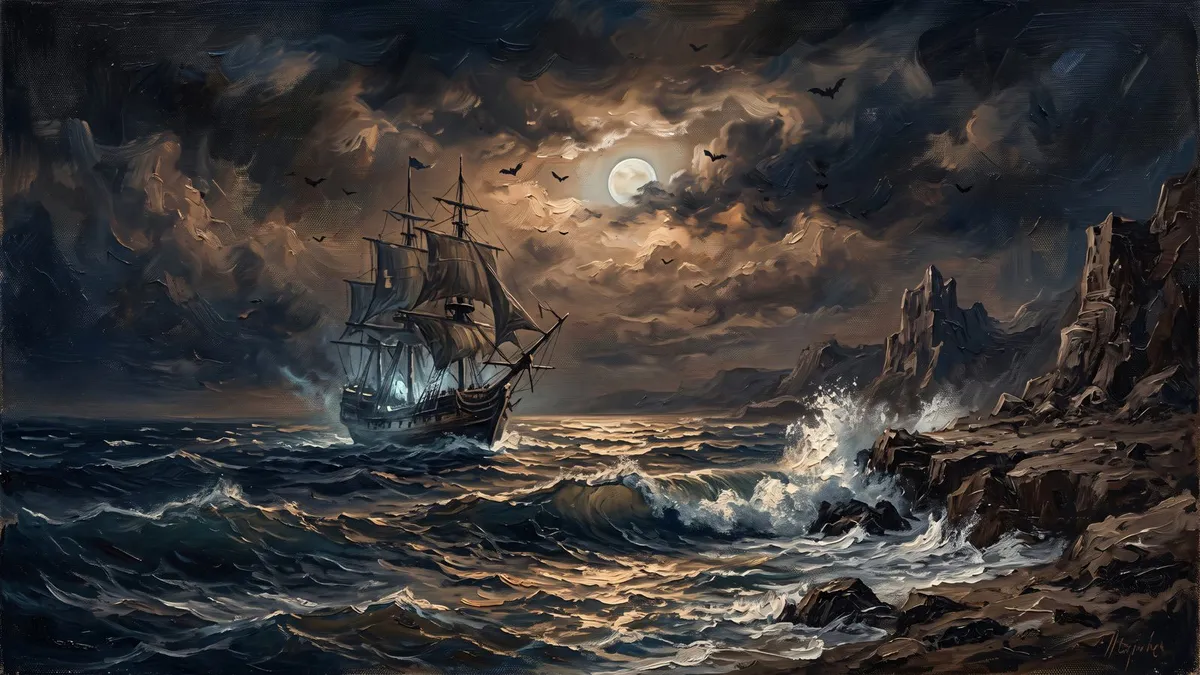 Spooky Ghost Ship Ocean shown on your frame