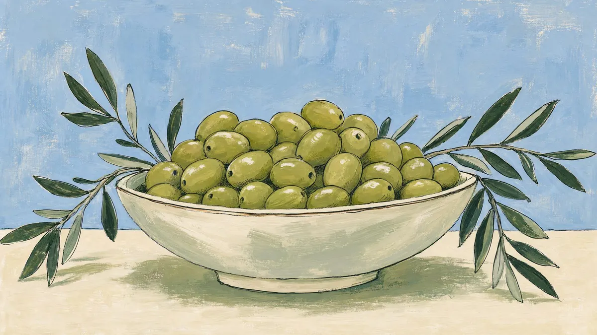 Olive Bowl Still Life shown on your frame