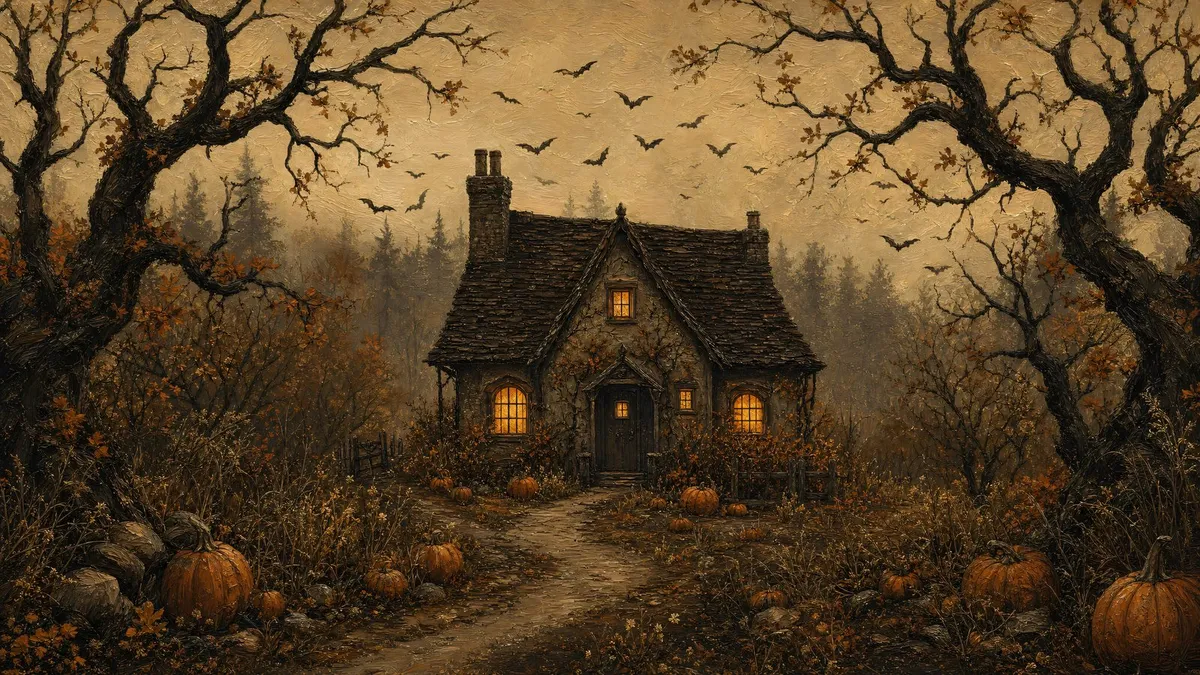Haunted Cottage Autumn Woodland shown on your frame