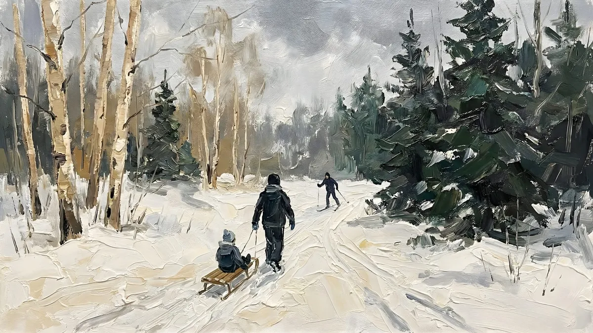 Snowy Forest Sledding Skiing shown on your frame