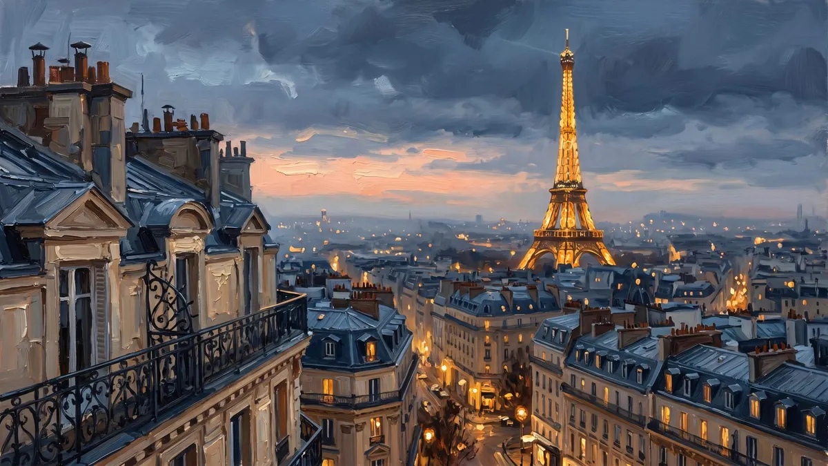 Paris Eiffel Tower Impressionist Night shown on your frame