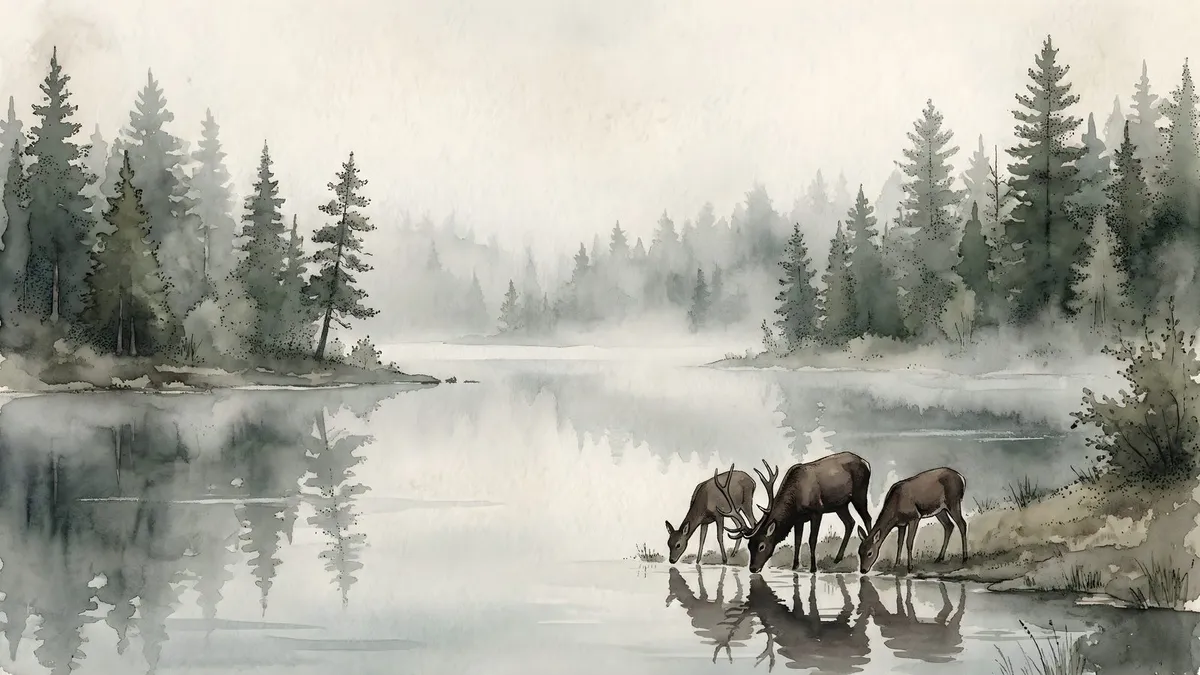 Misty Morning Deer Lake shown on your frame
