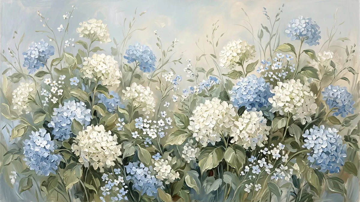 Blue White Hydrangea Garden shown on your frame