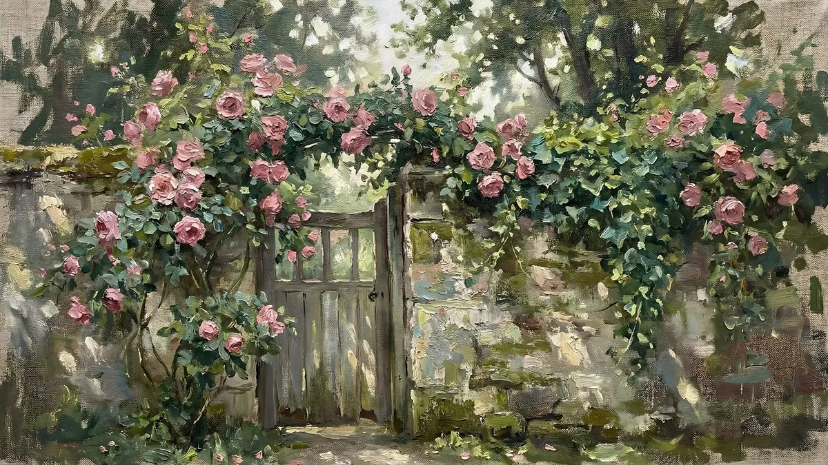 Romantic Garden Gate shown on your frame