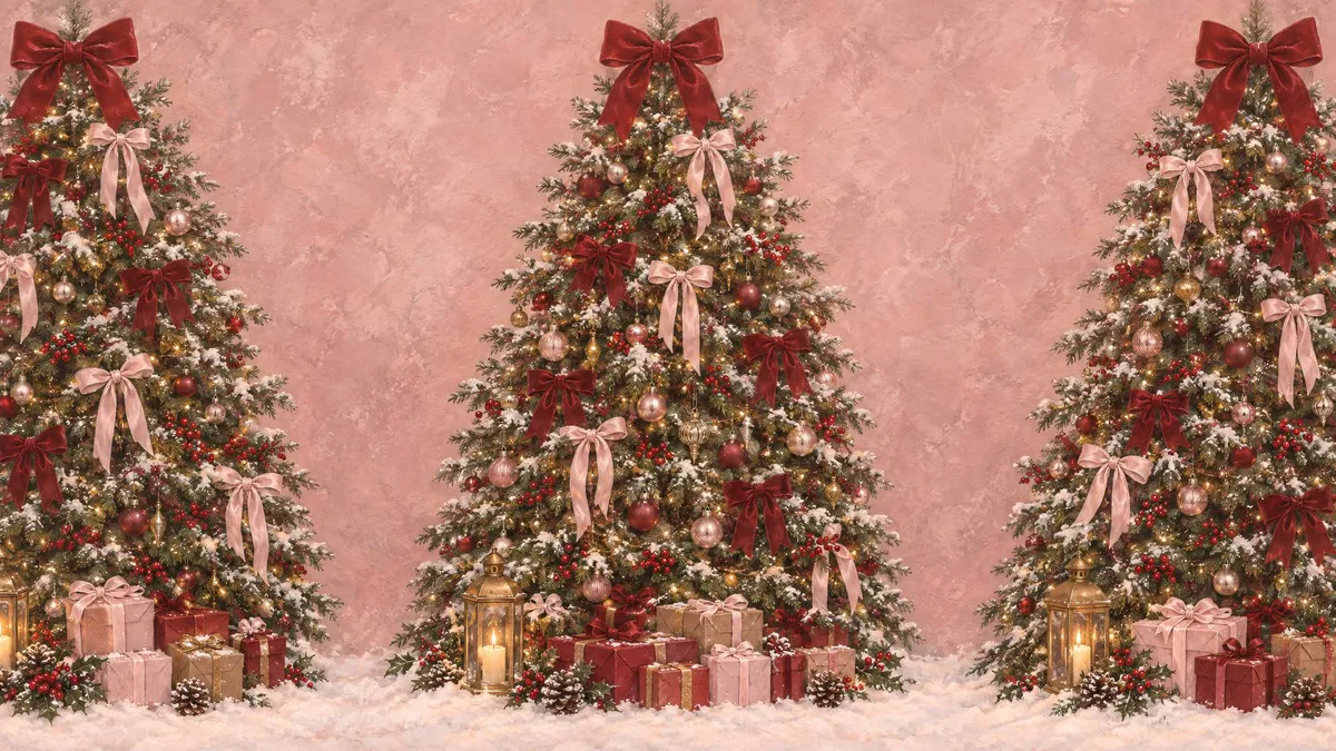 Pink Trees With Red Bows shown on your frame