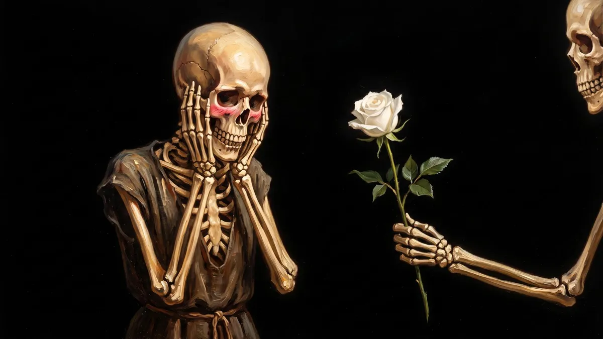 Blushing Skeleton White Rose shown on your frame