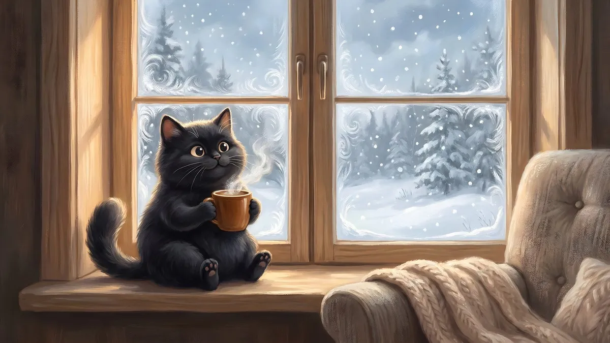 Black Cat Coffee Winter shown on your frame