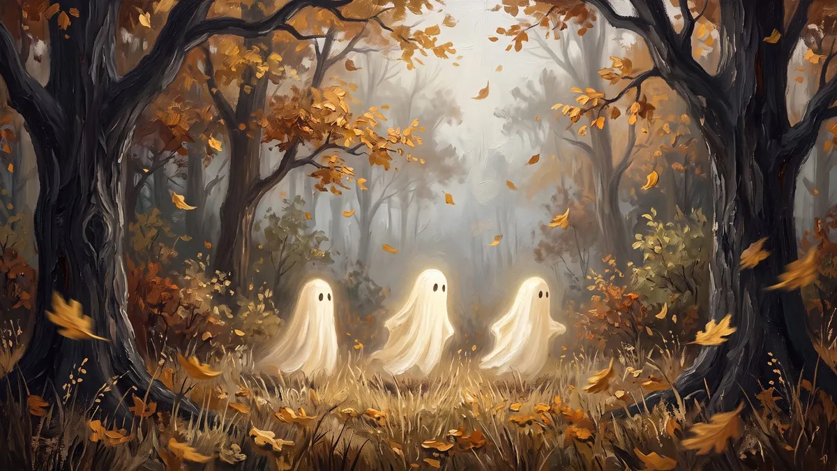 Autumn Ghosts Woodland shown on your frame