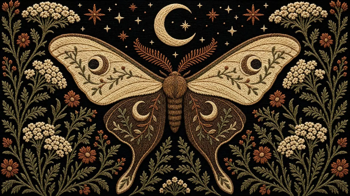 Celestial Moth Embroidery shown on your frame