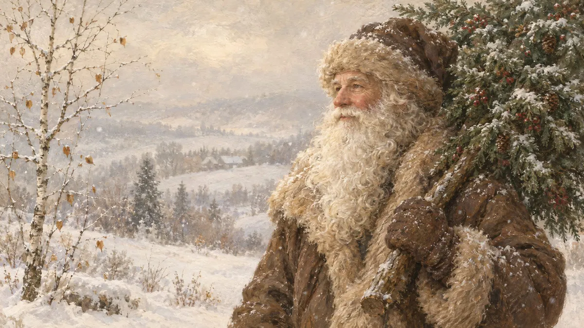 Vintage Santa With Fir Tree shown on your frame