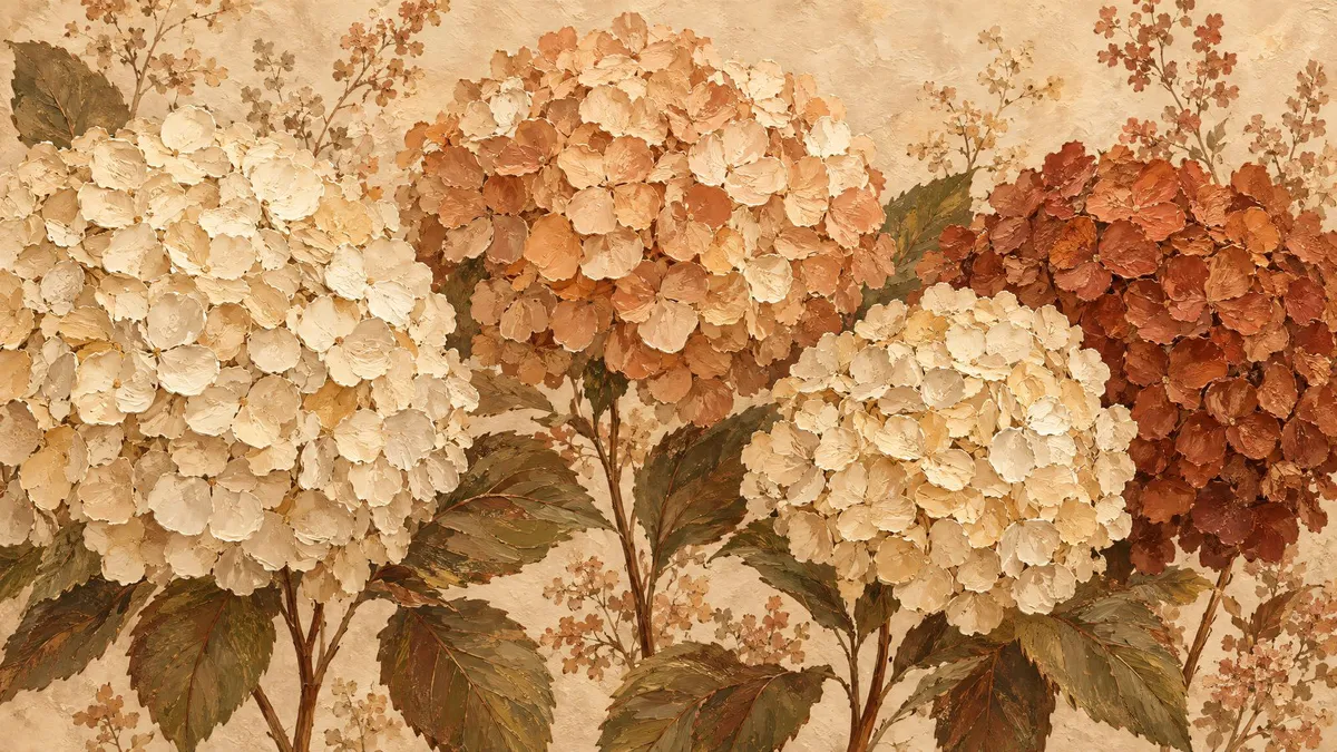 Autumn Hydrangea Impasto shown on your frame
