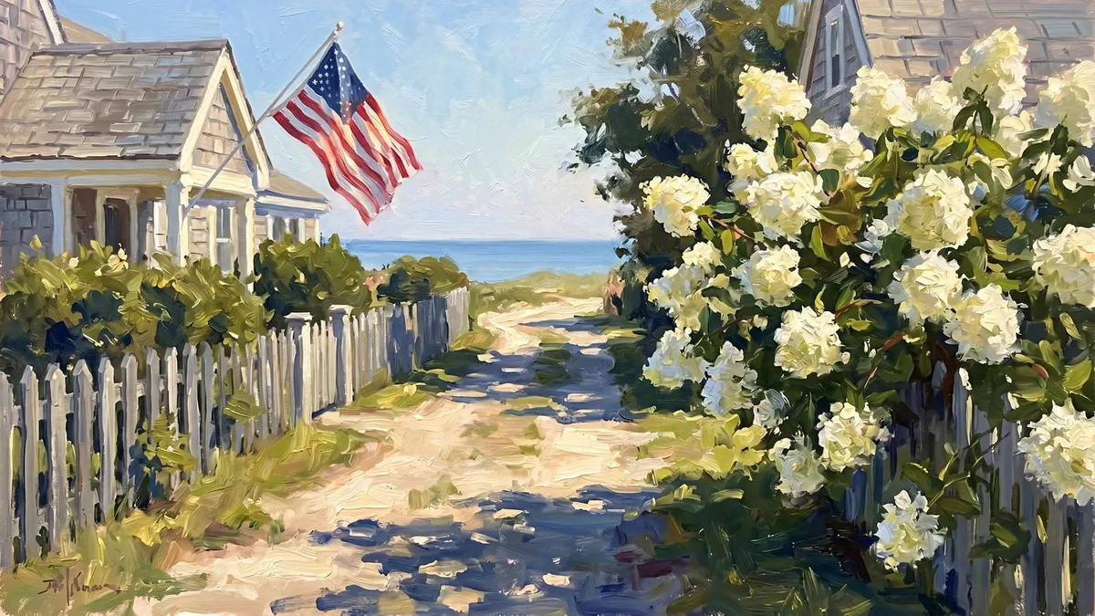 Impasto Floral American Flag shown on your frame
