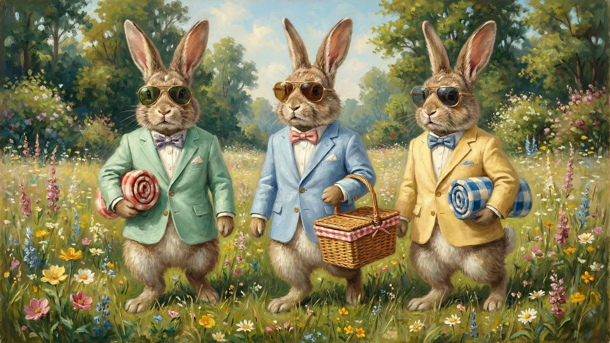 Dressed Rabbits Spring Picnic shown on your frame