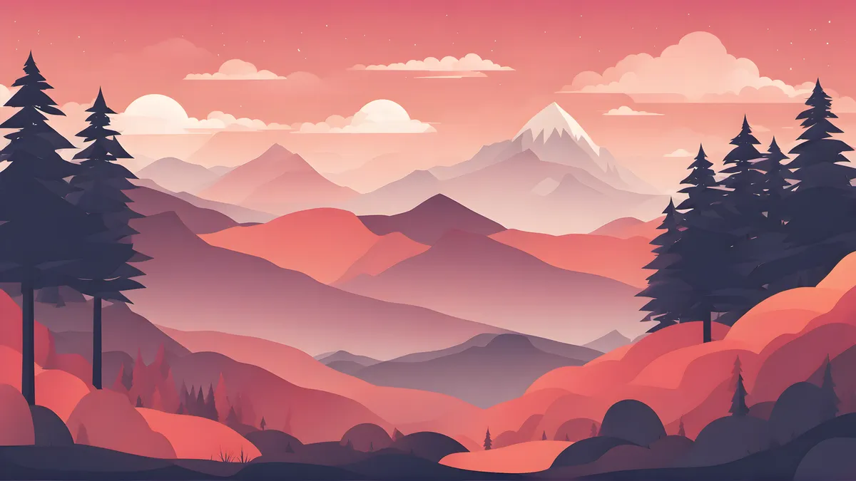 Flat Design Mountain Sunset & Sunrise Set