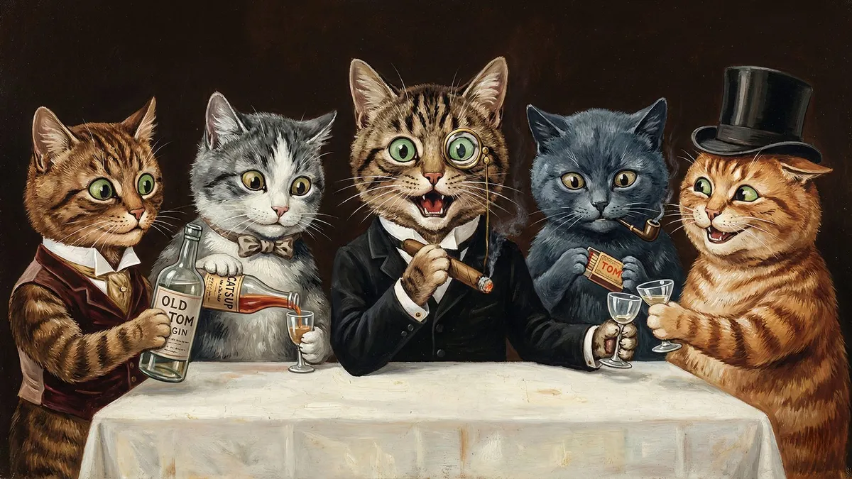 Victorian Cats Drinking shown on your frame