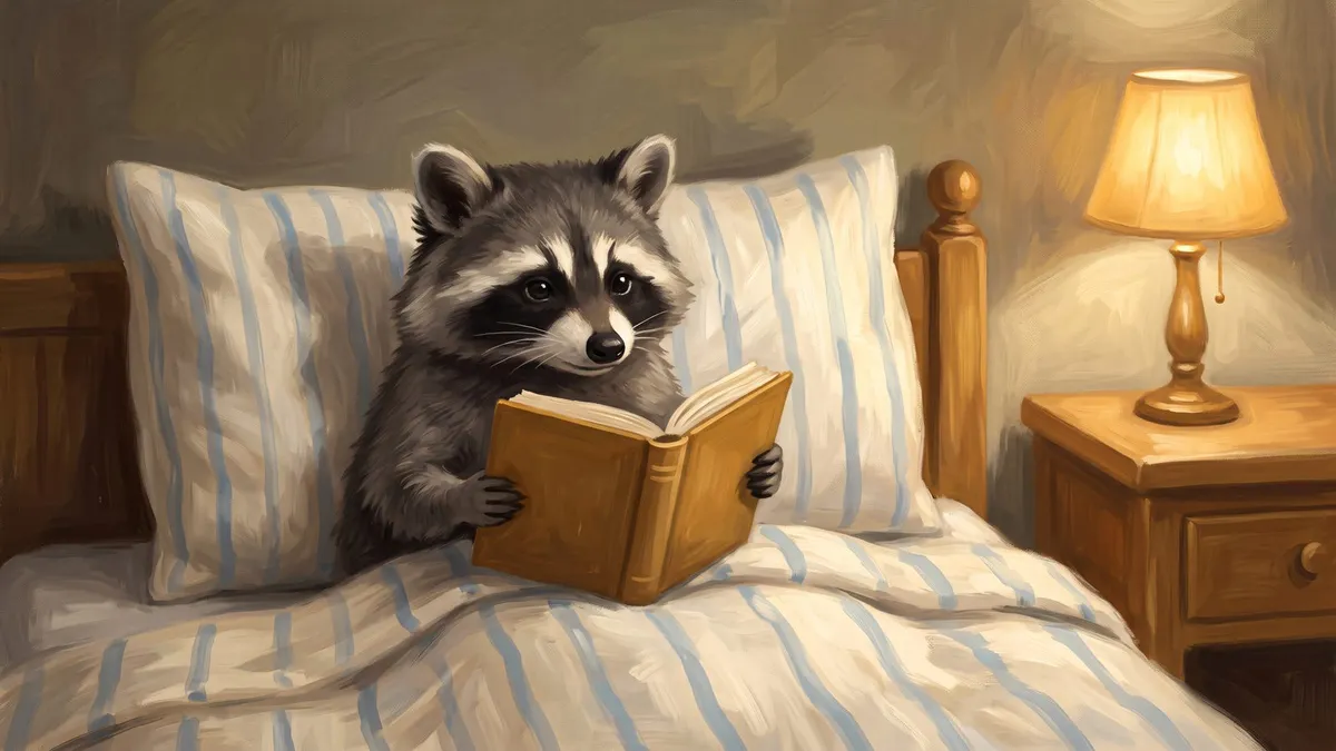 Cozy Bedtime Raccoon shown on your frame
