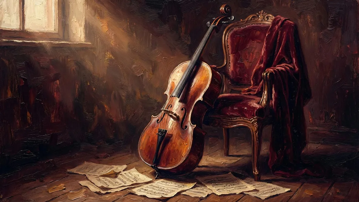 Cello on Red Velvet Chair shown on your frame