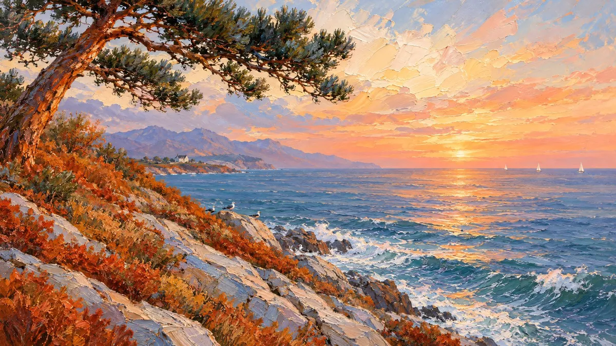Fall Coast Pine Sunset shown on your frame