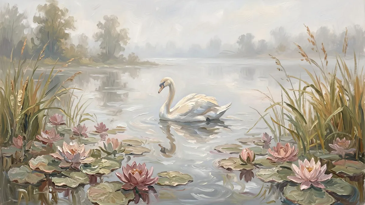Serene White Swan shown on your frame