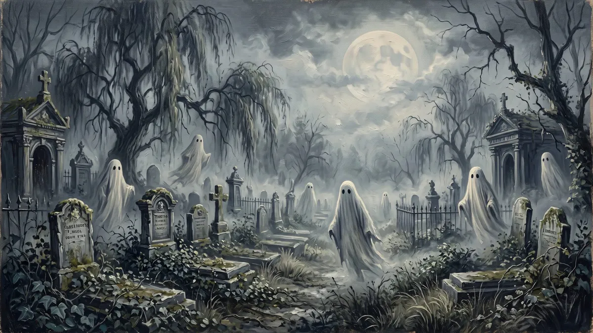 Vintage Spooky Ghost Graveyard Cemetery shown on your frame