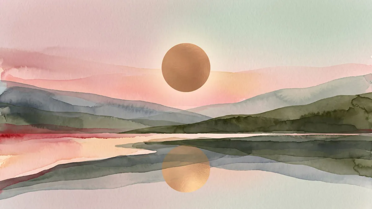 Blush Gold Sunset Landscape shown on your frame