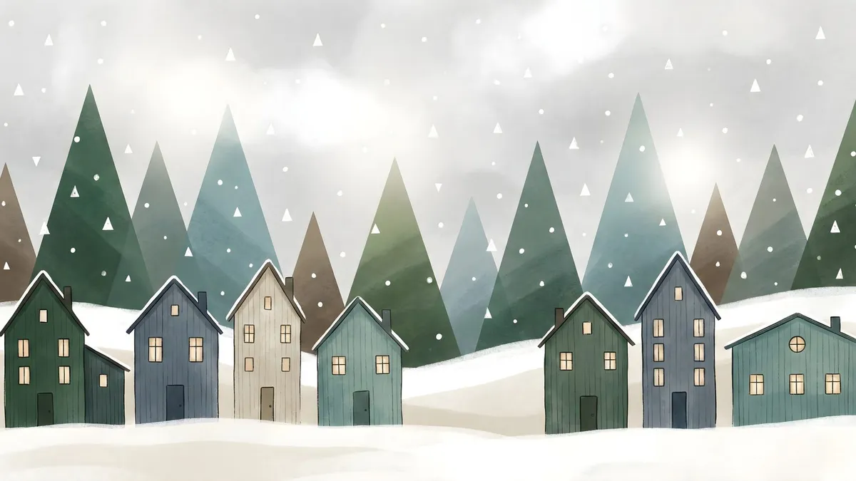 Minimalist Winter Village shown on your frame