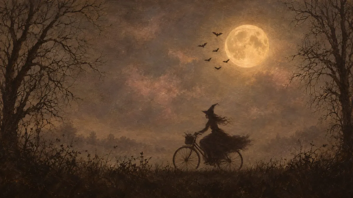 Witch Bicycle Moonlit Night shown on your frame