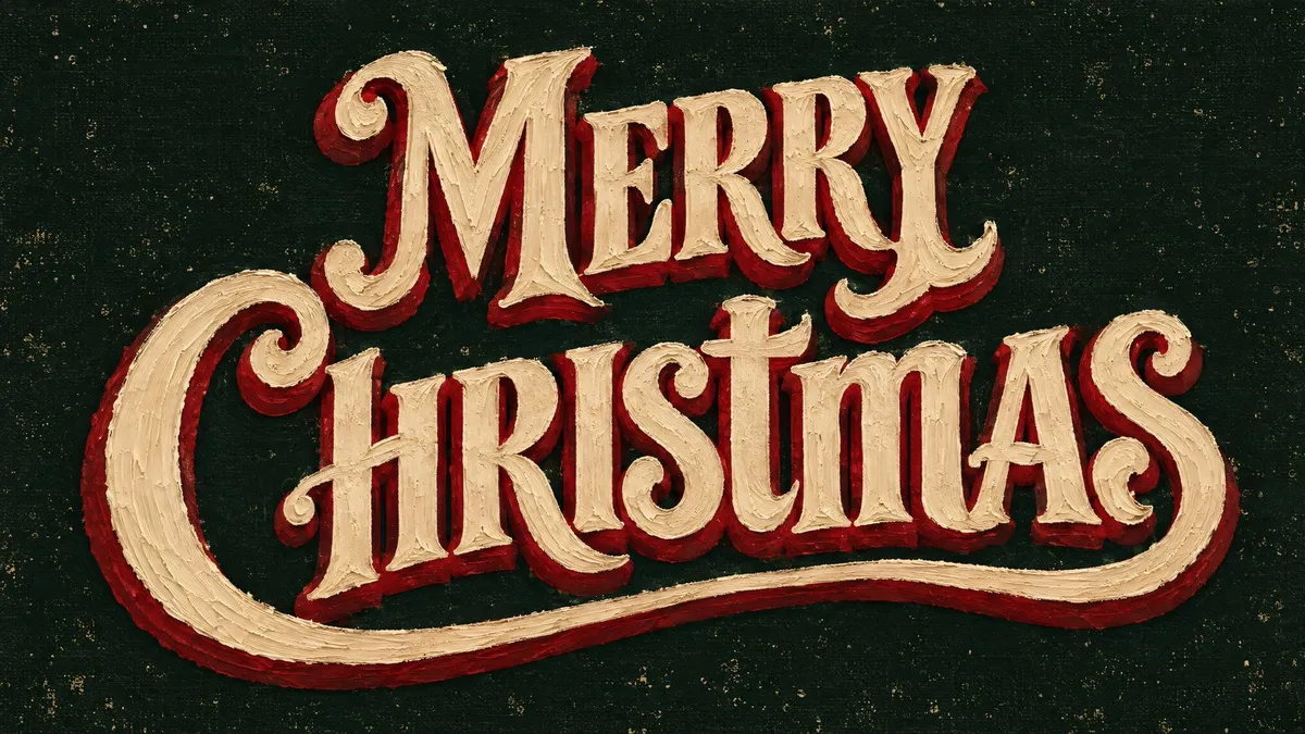 Merry Christmas Impasto Lettering shown on your frame