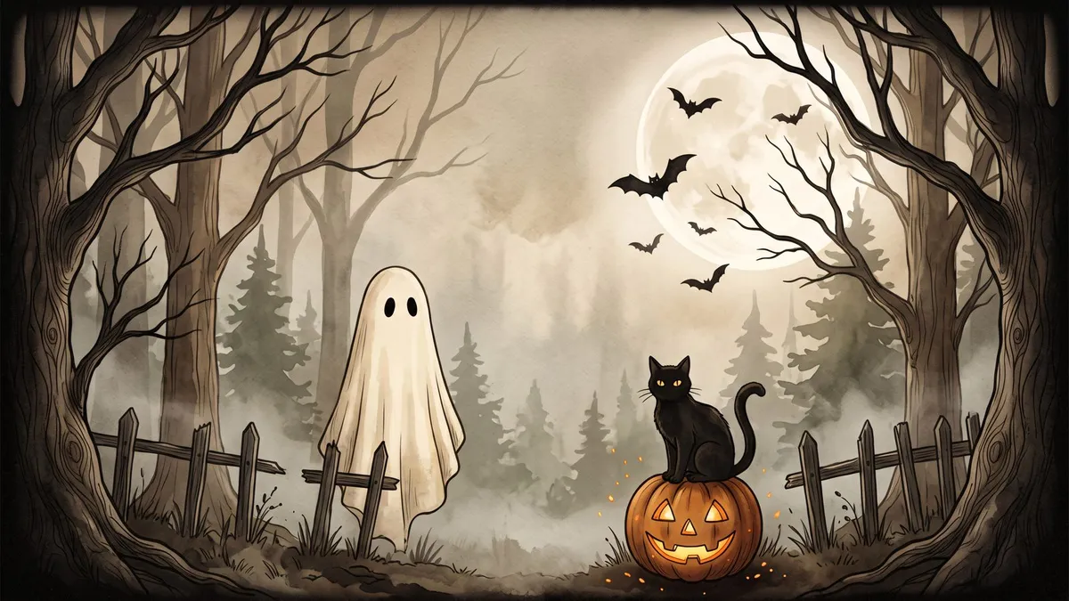 Spooky Graveyard Ghost Cat shown on your frame