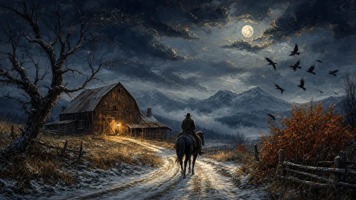 Moonlit Cowboy Homestead shown on your frame