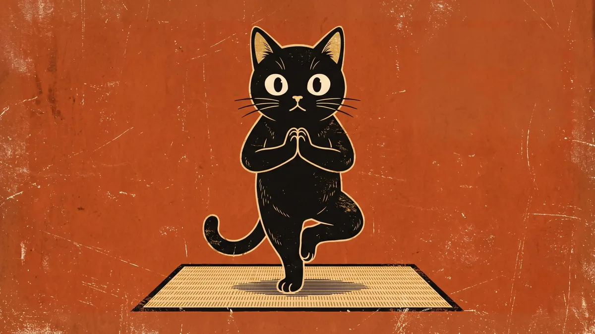 Funny Yoga Black Cat shown on your frame