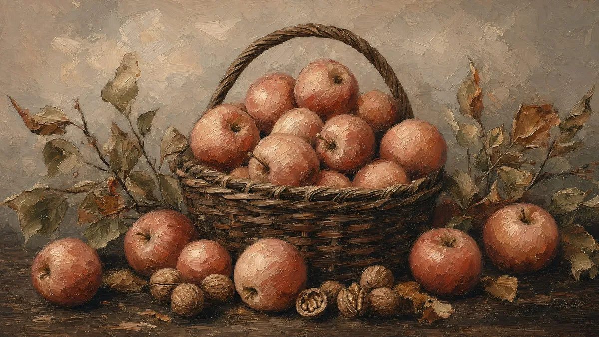 Apple Basket Still Life shown on your frame