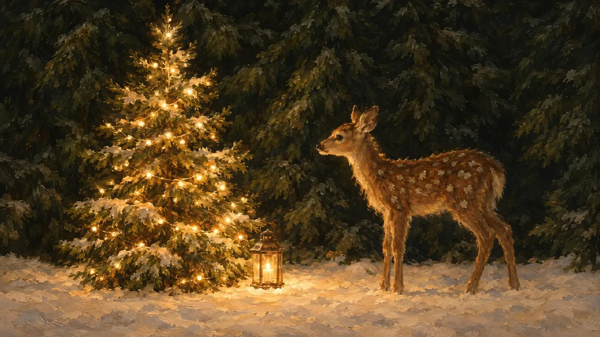 Christmas Fawn Lantern Forest shown on your frame