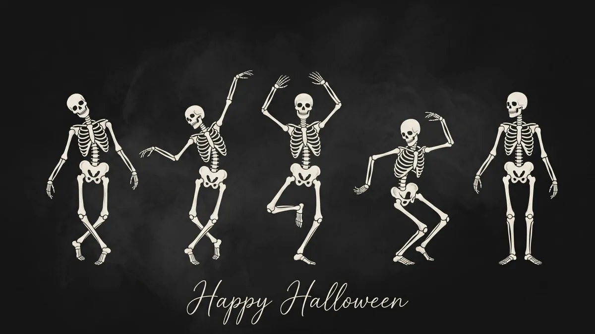 Dancing Skeletons Retro Chalkboard shown on your frame