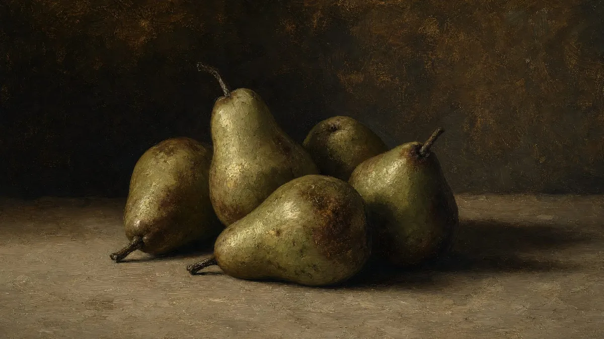 Moody Pear Still Life shown on your frame