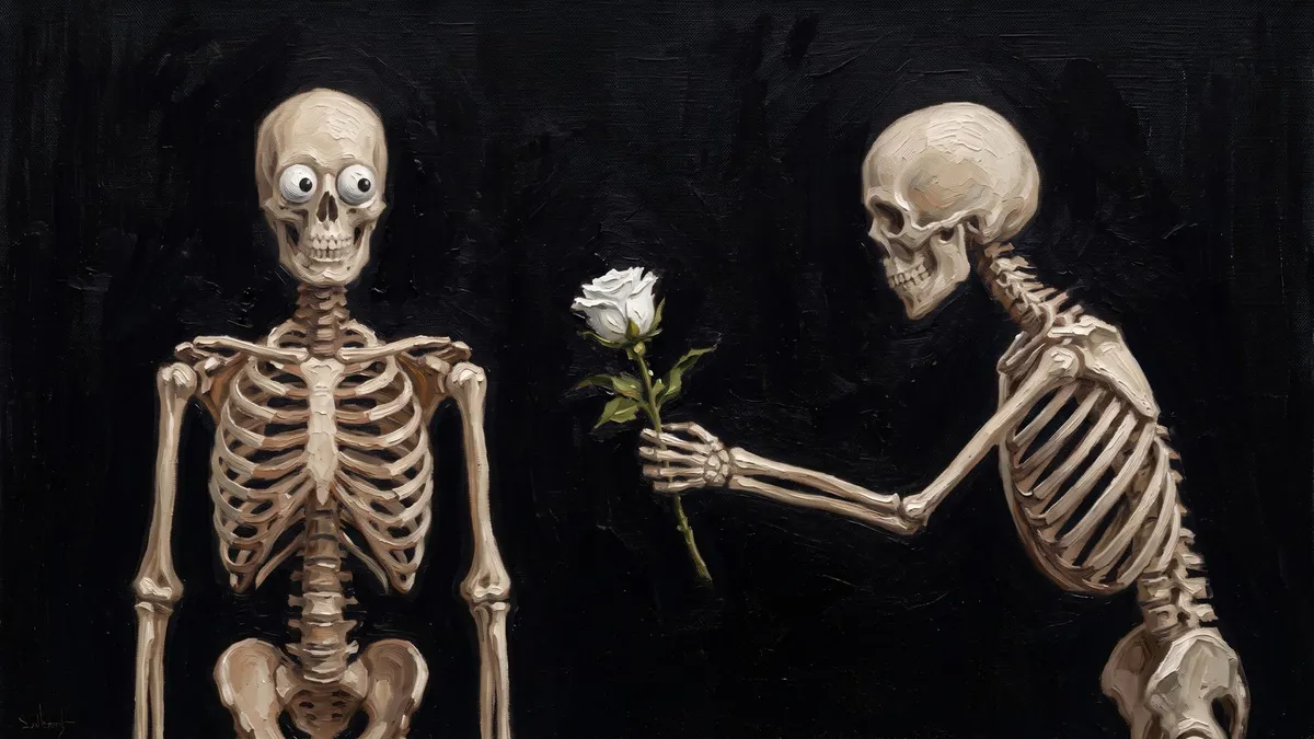 Funny Skeleton White Rose shown on your frame