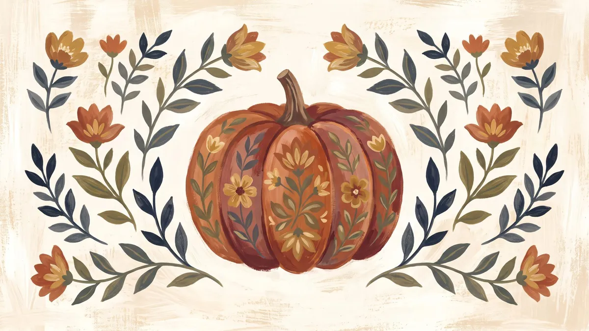 Folk Pumpkin Blossom shown on your frame