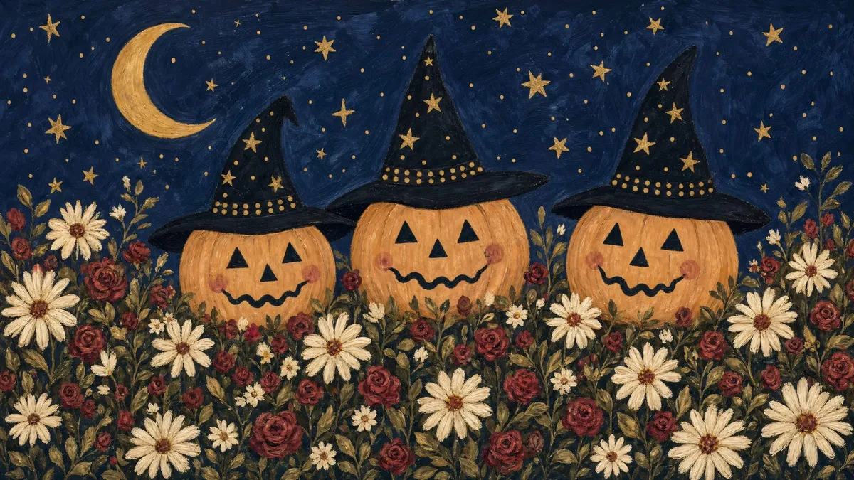Witchy Pumpkin Night Garden shown on your frame