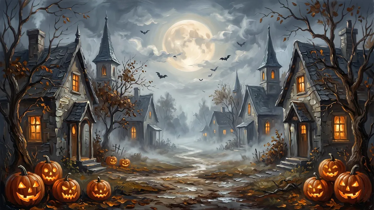 Moody Haunted Gothic Village shown on your frame
