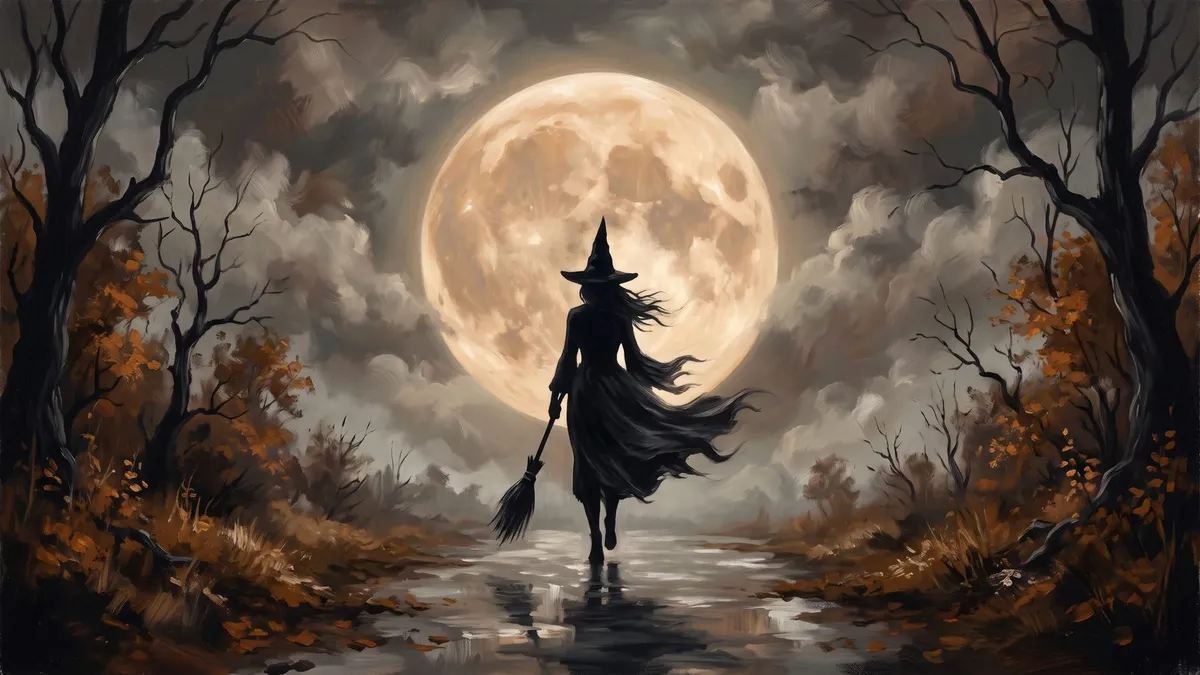 Witch Silhouette Full Moon Spooky shown on your frame
