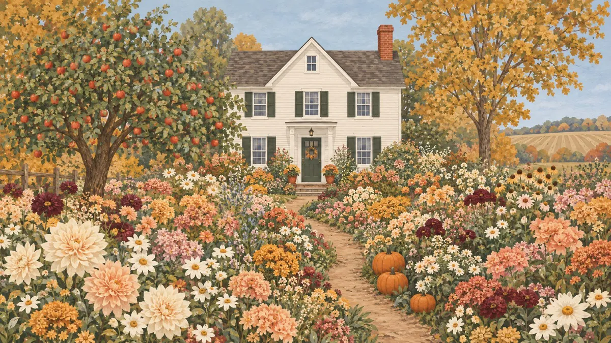 Autumn Farmhouse Garden shown on your frame
