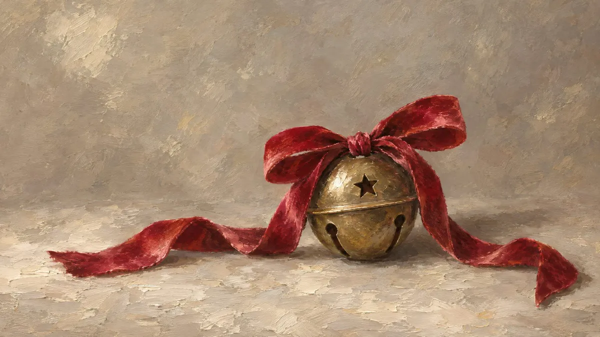 Vintage Jingle Bell Red Ribbon shown on your frame