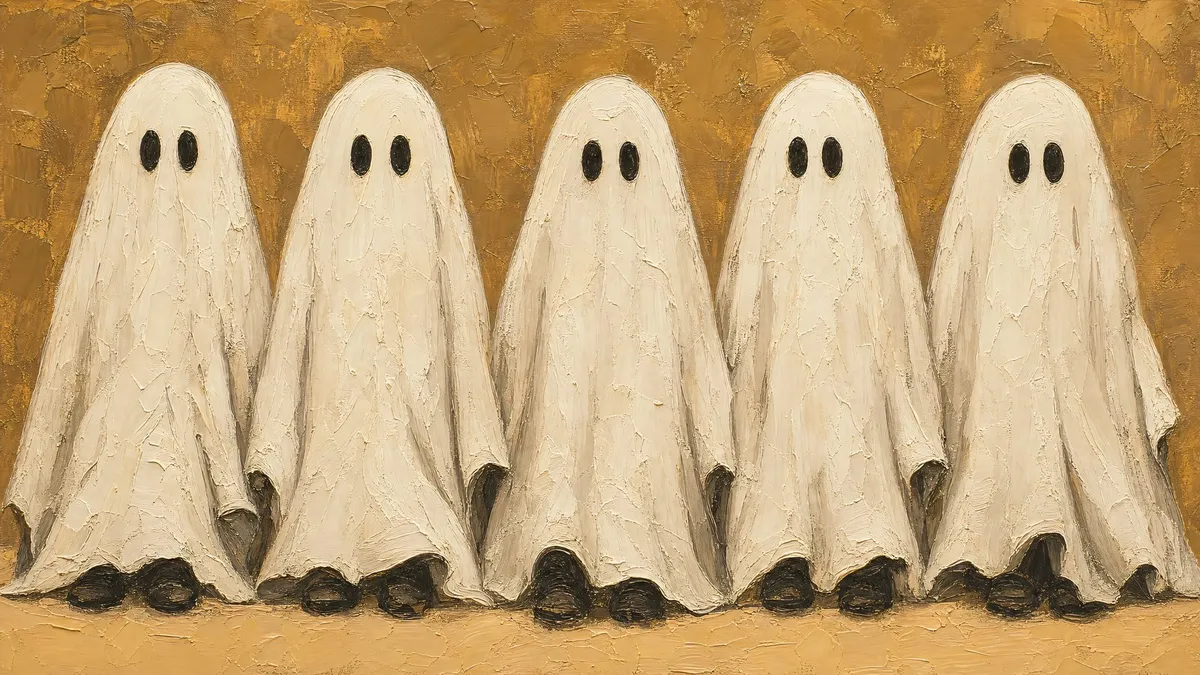 Draped Ghost Figures Painting shown on your frame