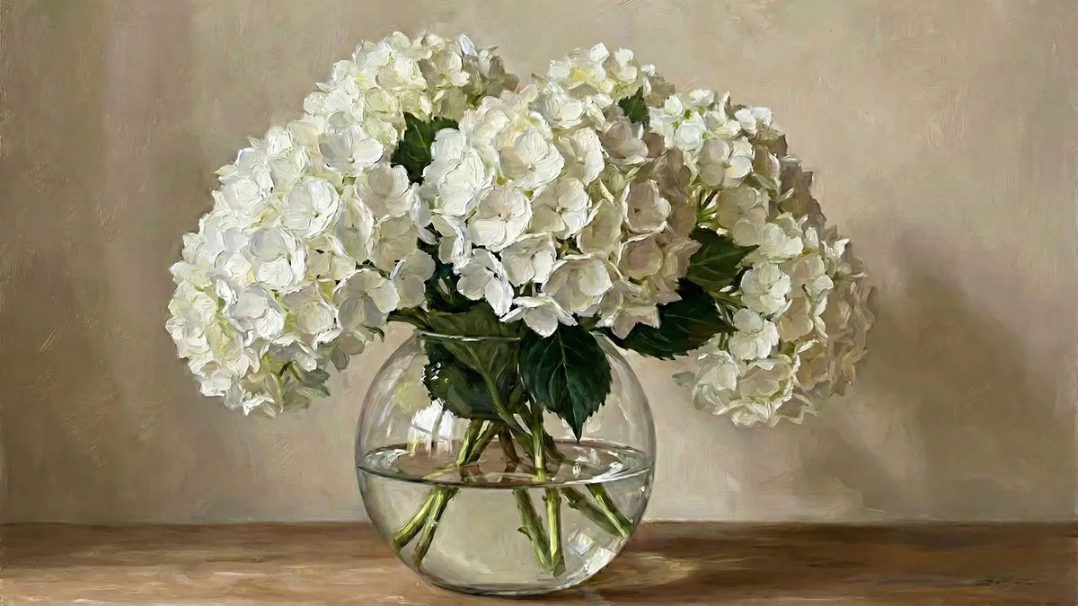 White Hydrangeas shown on your frame