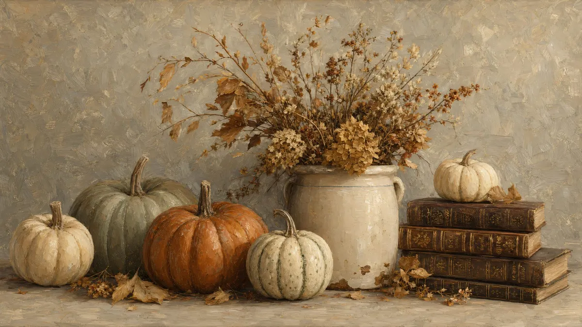Vintage Pumpkin Still Life shown on your frame