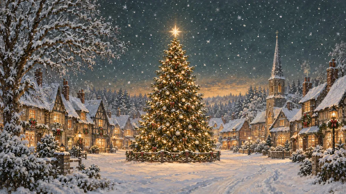 Christmas Tree Village Square shown on your frame