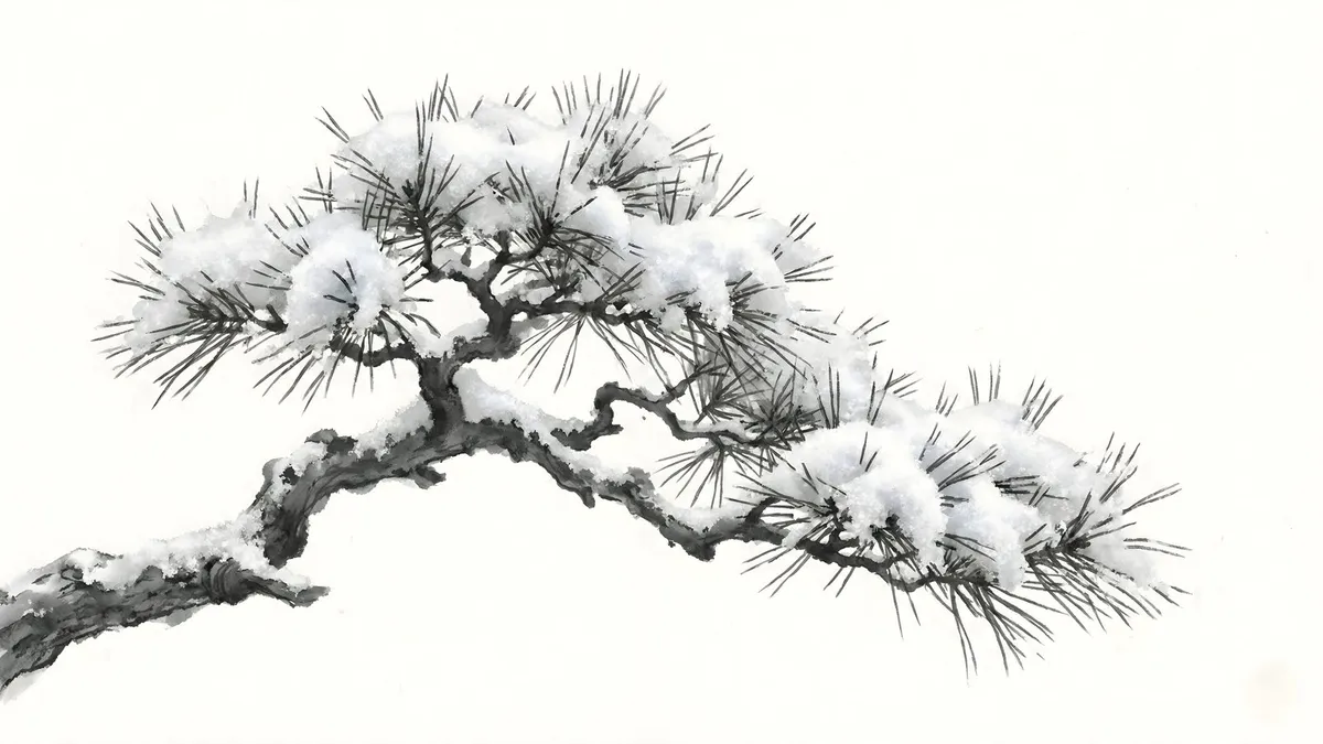 Minimalist Winter Pine Branch shown on your frame